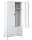 CJF Metal Storage Wardrobe with Hanging Rod, Armoire with 2 Doors and 2 Drawers，Steel Wardrobe Closet for Home, Office 74" H x 31.5" W x 20" D (White)