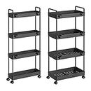 LING RUI 2 Pack 4 Tier Slim Storage Cart, Bathroom Organizer Laundry Room Organization Mobile Shelving Unit Slide Out Rolling Rack with Wheels for Kitchen Garage Office Small Apartment Narrow Space