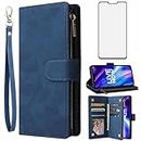 Asuwish Compatible with LG V40 ThinQ Wallet Case Tempered Glass Screen Protector and Leather Flip Cover Card Holder Stand Cell Phone Cases for LGV40 Storm V 40 Thin Q V40ThinQ LG40 40V 40ThinQ Blue