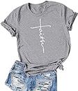 ALAPUSA Faith Shirts for Women Graphic Casual Short Sleeve Funny T-Shirts with Sayings Gray S