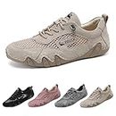 Women's Leather Breathable Mesh Sneakers Non-Slip Lightweight Hiking Shoes,Outdoor Mesh Trail Shoes for Hiking & Walking,Summer Sports Driving Shoes (Khaki,US 6)