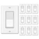[10 Pack] BESTTEN Single Pole Decorator Wall Light Switch with Wallplate, 15A 120/277V, On/Off Rocker Paddle Interrupter, cUL Listed, White