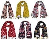FusFus Women's Printed Scarf and Stoles, (Multicolor, FS10149) - Pack of 6
