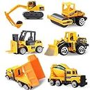 Coolplay Construction Vehicles Dumper Truck, Bulldozers, Forklift, Tank Truck, Asphalt Car and Excavator for Kids Die Cast Mini Cars Cake Toppers - Pack of 6