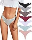 FINETOO 7 Pack Womens Thongs Underwear Cotton Breathable Low Rise Hipster Panties Sexy S-XL, 7pack Thongs B, Medium