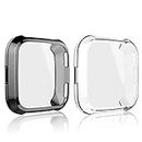 [2 Pack] JOYAUS Protective Case Cover for Fitbit Versa 2, Full Body Screen Protector Case TPU All-Around Protective Ultra Clear Slim Soft Full Cover for Fitbit Versa 2 (Black+Transparent)