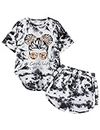 KANGKANG Girls Clothes size 6 size 7 Cool Girl black white Tie Dye Short Sleeve Tops Shorts 2Pcs Kids Clothes Girls Summer T-shirt Outfits 6t girls clothes 7t