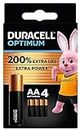 Duracell Optimum AA Batteries (4 Pack) - Alkaline Batteries 1.5V - Up To 200% Extra Life or Extra Power - Meets Demands Of Modern Devices - 100% Recyclable, 0% Plastic Packaging - LR6 MX1500