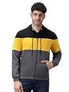 Urbano Fashion Men's Black, Yellow, Charcoal Color Block Cotton Zippered Hooded Sweatshirt (jakt-cns-blayelcha-l)
