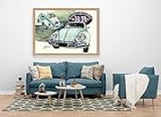 VERRE ART Printed Framed Canvas Painting for Home Decor Office Wall Studio Wall Living Room Decoration (60x45inch Wooden Floater) - Vw Beetle Fusca