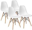 My Art Design - Set of 4 Modern Style Mid Century Modern Dinning Room Cafe Hotel Office Wooden Legs Chair (White)