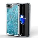 PunkCase iPhone 7 Plus Case, [Liquid Series] Protective Dual Layer Floating Glitter Cover with Lots of Bling & Sparkle + 0.3Mm Tempered Glass Screen Protector for Apple iPhone 7S Plus (Teal)