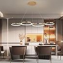 JSXL Dimmable LED Pendant Light for Dining Room Adjustable Height Chandelier 4 Gold Rings Modern Pendant Lamp for Kitchen Island Living Room Office 60 Watt / 107 cm