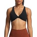 Aoxjox Women's Workout Sports Bras Fitness Backless Padded Satara Low Impact Bra Yoga Crop Tank Top, A Black, Medium