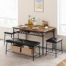 IDEALHOUSE Dining Table Set for 4, Kitchen Table Set of 4 with Upholstered Dining Bench and Square Stools, Dining Set for 4 with Storage for Small Space, Apartment - Rustic Brown