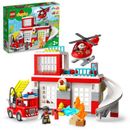Konstruktionsspielsteine LEGO "Feuerwehrwache mit Hubschrauber (10970), LEGO DUPLO" Spielbausteine bunt Kinder Ab 2 Jahren mit Sirenen und Licht; Made in Europe