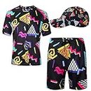 Handepo Men's 2 Pieces 80s 90s Outfit Retro Shirts and Shorts Set with Baseball Cap Hawaiian Summer Tracksuit for Disco Party (Dark Color,Medium)