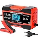 WISKA Fully Automatic Portable 10-Amp Battery Charger 12V/24V, Heavy Duty Jump Starter, Temperature Compensation, Trickle Maintainer for Cars, Trucks, Motorcycles, Bikes, Auto Rickshaw - Red