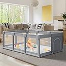 Fshibila 74" ×50" Large Baby Playpen, Baby Playard for Babies and Toddlers, Baby Fence Play Pens for Indoor & Outdoor, Sturdy Safety Play Yard with Soft Breathable Mesh, Anti-Fall, Grey