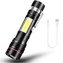 R A Products Aluminium Alloy Handheld Flashlight, Black, Pack Of 1 Led Flashlight With Clip, 1 Usb Cable, 1 Protective Case, Aluminum, 1000 Lumen