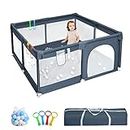 YIFOV Baby Playpen for Babies and Toddlers: Baby Plan Pen with Anti-Collision Foam and Breathable Mesh, Indoor Kids Activity Center, Including 50 Ocean Balls y 4 Pull Rings (127x127CM)
