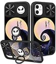 Koecya (2in1 for iPhone 11 Case Cartoon Cute for Girls Pretty Women Teen Kids Girly Phone Covers Black Pattern Design with Slide Camera Cover+Ring Holder for Apple 11 6.1" Moon