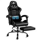 ALFORDSON Gaming Chair Racing Ergonomic Office Chair with Extra Large Lumbar Cushion Leather Swivel Home Desk Computer Chair with Footrest Executive Task Chair Recliner E-Sport Chair (Black)