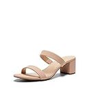 DREAM PAIRS Women's Two Strap Open Toe Low Block Chunky Heels Sandals Dress Pumps Shoes,Size 8,NUDE-NUBUCK,DHS213-1