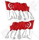 Singapour singapourienne Waving Flag, Singapura 7,6 cm (75 mm) en vinyle Bumper Stickers, Stickers x2