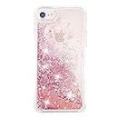 uCOLOR Rose Pink Glitter Case Compatible with iPhone SE (2022)/ iPhone 8/7/6S/6/SE 2nd 4.7" Sparkle Quicksand Liquid Waterfall Clear Protective Case for Girls Woman