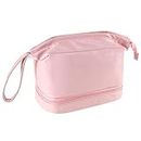 Boobeen Travel Makeup Bag, Double Layer Cosmetic Bag with Handle and Divider, Large Pouch Makeup Bag Organizer for Women Girls, Waterproof&Portable