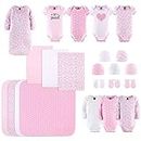 The Peanutshell Newborn Layette Gift Set for Baby Girls | 23 Piece Newborn Girl Clothes & Accessories Set | Fits Newborn to 3 Months | Floral, Pink, White, Small