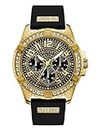 GUESS Comfortable Gold-Tone Black Stain Resistant Silicone Watch with Crystal Embellished Day, Date + 24 Hour Military/Int'l Time. Color: Black (Model: U1132G1)