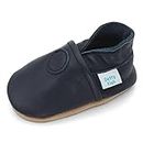 Dotty Fish Soft Leather Baby and Toddler Shoes. Non-Slip. Navy Blue. Boys. 12-18 Months