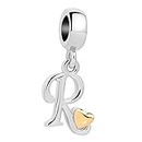 QueenCharms Initial A-Z Letter Charm Golden Heart Alphabet Dangle Beads For Bracelets & Necklaces (R)