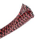 CrocSee 10ft - 1/2 inch Braided Cable Management Sleeve Cord Protector - Self-Wrapping Split Wire Loom for TV/Computer/Home Theater/Engine Bay - Black/Red
