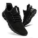 CAIQDM Mens Trainers Running Shoes Leisure Sneakers Mesh Walking Gym Tennis Shoes Lightweight Breathable Sports Outdoor Fitness Jogging Black 8 UK