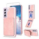 Asuwish Phone Case for Samsung Galaxy S21 FE 5G Wallet Cover with Screen Protector and Slim Credit Card Holder Slot Stand Cell Accessories S 21 EF S21FE5G UW S21FE 21S G5 6.4 inch Women Men Pink