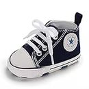 Baby Boys Girls Infant Canvas Sneakers High Top Lace up Newborn First Walkers Cribster Shoe (Navy 12-18 Months)