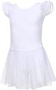 MdnMd Flutter Sleeve Dance Skirted Leotard Ballet Dress Clothes for Ballerina Girls (Age 6-8, White)
