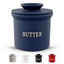 Kook Butter Crock with Lid, Soft Spreadable Butter, Ceramic French Butter Keeper to Leave On Counter with Water Line, Butter Dish, Home and Kitchen Decor, Perfect for Christmas Gift (Navy)