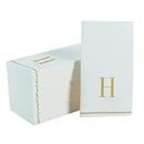 Luxe Party 112 Pack Monogram Napkins | Letter H Initial | Disposable | Premium Airlaid | Linen Feel | Decorative Table Setting | Guest Towel Napkin | White and Gold