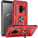 Fetrim Custodia per Galaxy S9, Cover PC TPU Cassa Shell Supporto di Anello Rotante Case per Samsung Galaxy S9 Rosso