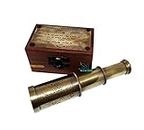 M.A & SONS Antique 6" Brass Telescope Antique Color with Wood Box Gift Item Customized Available
