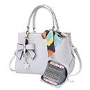 ACNCN PU Leather Women Fashion Handbags Ladies Shoulder Bags Designer Top Handle Bag with Small Card Bag(White+Card Package)