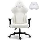 Dowinx Cross Legged Gaming Chair with Gravity Locking Wheels, High Back PU Leather Computer Chair for Heavy People, Big and Tall Game Chair with Lumbar Support(White)