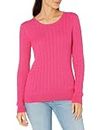 Amazon Essentials Women's Lightweight Long-Sleeved Cable Crewneck Sweater (Available in Plus Size), Bright Pink, L