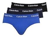 Calvin Klein Men's Underwear Cotton Stretch Hip Brief 3 Pack, Black/Blue Shadow/Cobalt, Medium