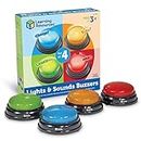 Learning Resources Botones de respuesta con luz y sonido , set de 4, pulsadores de colores, juegos infantiles, material para profesores
