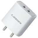 Ambrane 15W Dual Port Mobile Charger, Dual USB Port, Compatible with iPhone, iPad, Samsung Galaxy, Note, Redmi, Mi, Oneplus, Oppo, Vivo Smartphones, Made in India, Compact & Durable (RAAP S21, White)